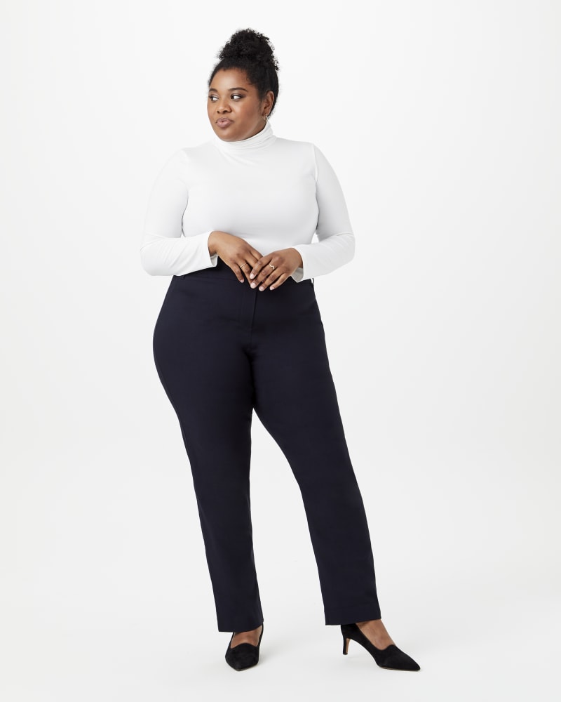 Plus size model with hourglass body shape wearing Coventry Straight-Leg Work Trouser by Prescott New York | Dia&Co | dia_product_style_image_id:157749